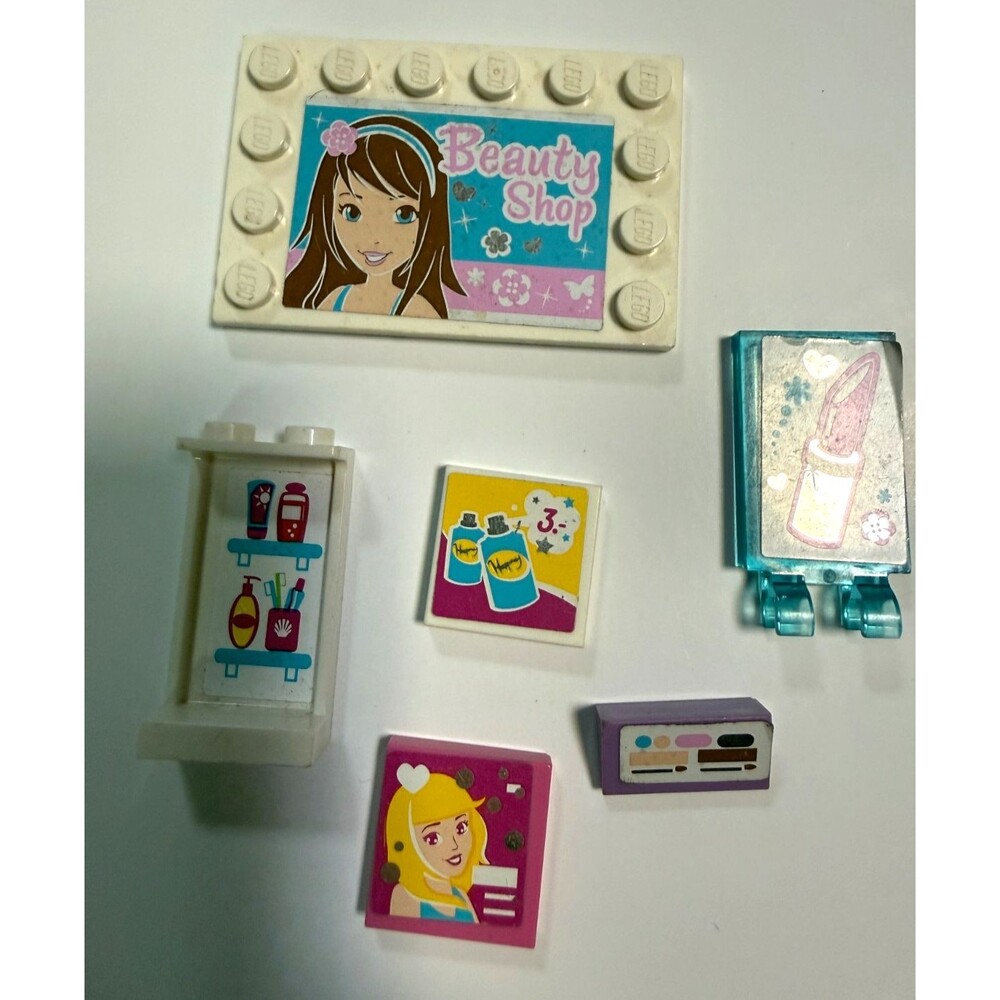 LEGO FRIENDS: Butterfly Beauty Shop (3187) parts, signs and pieces Lot of 6